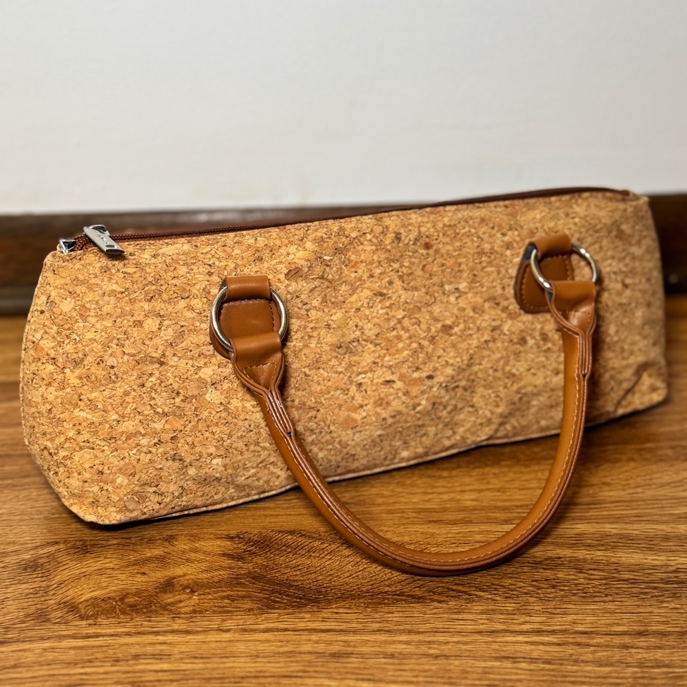 Natural Cork Insulated Lunch Bag Vegan Leather Handles Eco Friendly Tote Reusabl